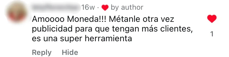 Comentario de un usuario en Instagram